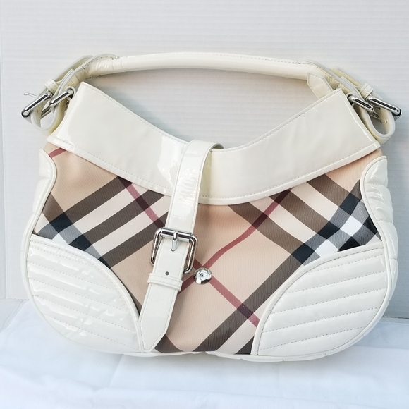 Burberry  Phoebe white /Beige Nova Check PVC and quited Patent Leather Hobo bag - Picture 7 of 16